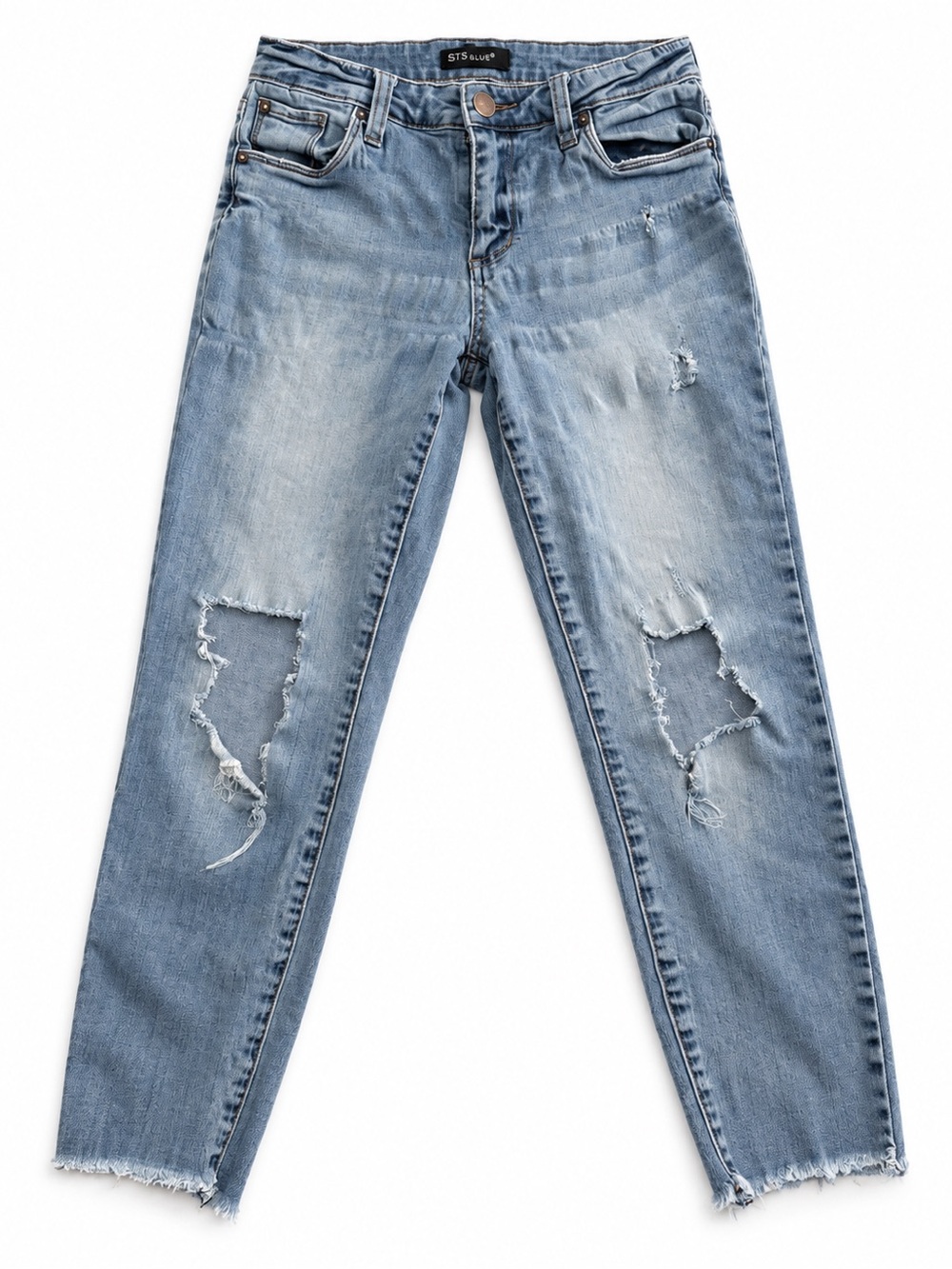 STS Blue Women's Distressed Med Wash Skinny Jeans Size 25 Raw Hem